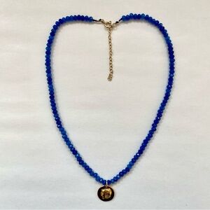 Greek Gold Coin Athena Pendant on Lapis Lazuli Beaded Necklace, NWT